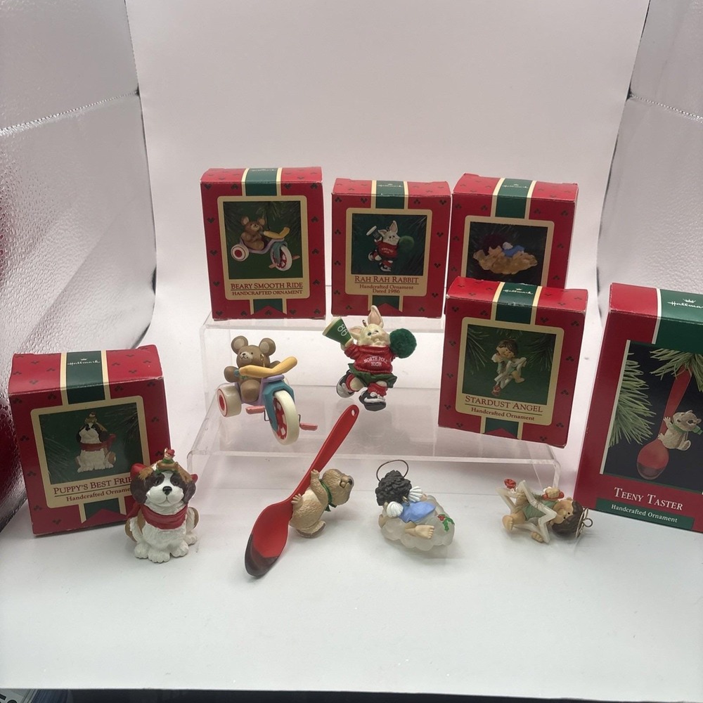 Vtg~Lot of 6~Hallmark Ornaments~Chipmunk/Angels/Rabbit/Puppy